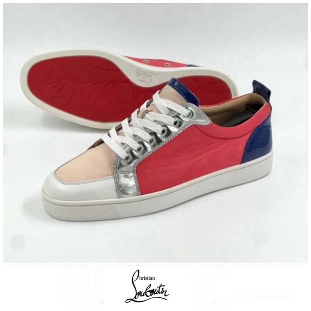 CHRISTIAN LOUBOUTIN Louis Junior Multicolor Leather Suede Lace up Sneakers Sz 42